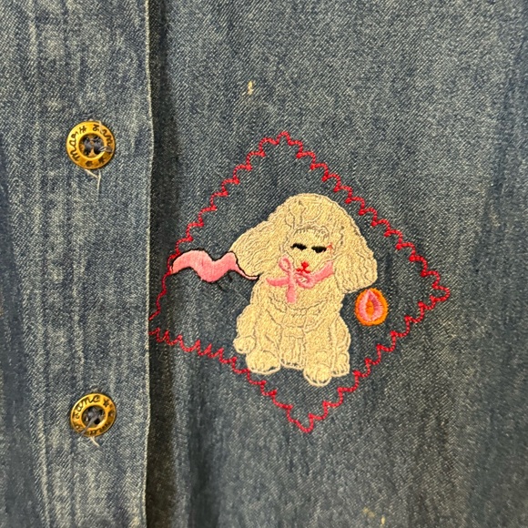 Vintage Mary Jane Rayon Blend Denim Jean Button Down Funky DOGS Shirt Women’s M - Picture 5 of 7